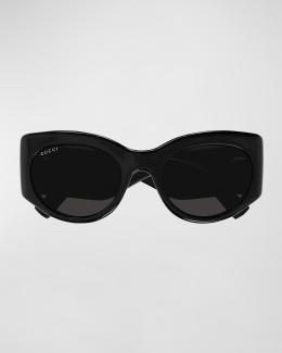 Gucci Monochrome Acetate Wrap Sunglasses | Neiman Marcus
