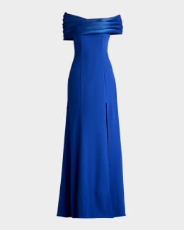 Tadashi Shoji Draped Two-Tone Crepe Gown | Neiman Marcus