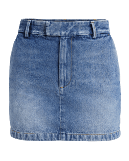 Alice + Olivia Carter Pleated Denim Mini Skirt | Neiman Marcus