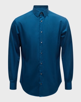 Giorgio Armani Men's Striped Band-Collar Sport Shirt