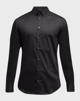Giorgio Armani Men's Striped Band-Collar Sport Shirt