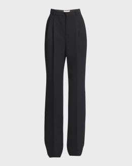 Saint Laurent High-Rise Pleated Straight-Leg Pants | Neiman Saint Laurent High-Rise Pleated Straight-Leg Pants | Neiman