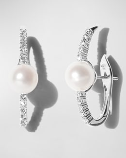 MIZUKI☆18K Yellow Gold Pearl And Diamond Hoop Earrings MIZUKI☆18K Yellow Gold Pearl And Diamond Hoop Earrings
