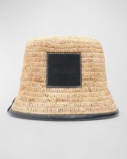 ハット Jacquemus Soli Bucket Hat In Light Brown Leather Jacquemus Le Bob Soli Raffia & Brown Leather Bucket Hat