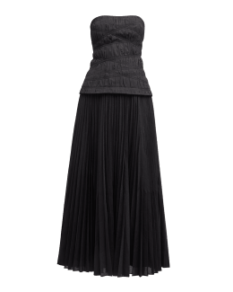 Delfina Pleated Long Asymmetric One-Shoulder Dress