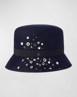 Maison Michel Henrietta Strass Denim Straw Fedora Hat  display picture 2