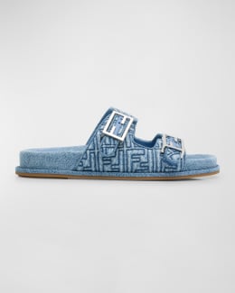 Fendi Delfina FF Metallic-Heel Sandals | Neiman Marcus