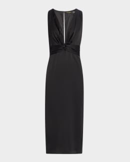 Ramy Brook Arina Pleated Halter Midi Dress | Neiman Marcus