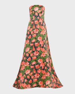 Carolina Herrera Floral-Print Strapless Gown Neiman Marcus