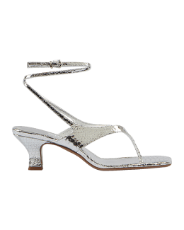 Portofino Metallic Ankle-Strap Thong Sandals