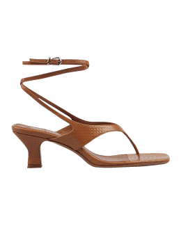 Portofino Embossed Ankle-Strap Thong Sandals