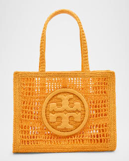 Tory Burch Ella かごバッグ トート ストローレザー イエロー Tory Burch Ella Small Striped Straw Basket Tote Bag | Neiman