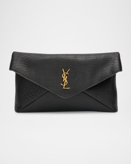Saint Laurent Envelope Flap YSL Clutch Bag in Grained Leather