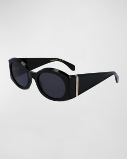 SAINT LAURENT タイアン アモント トゥ フツ 74379725V00 1000 Saint Laurent Tonal Logo Acetate Round Sunglasses | Neiman