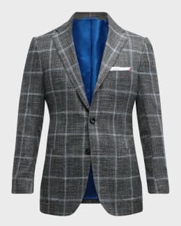 Isaia Men's Blue Windowpane Check Sports Jacket | Neiman Marcus
