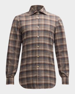 Men's & Boys' Long Sleeve Flannel Shirt - Soft Plaid Casual Button-Up, Size 3XL, Brown