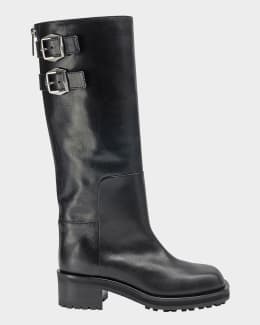 Moncler Gaia Shaggy Shearling Tall Snow Boots | Neiman Marcus