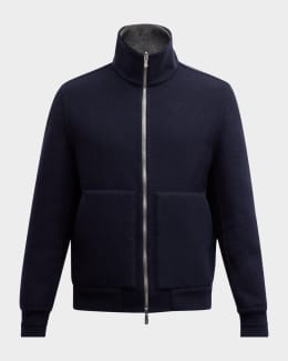 Brunello Cucinelli Men's Full-Zip Leather Jacket with
