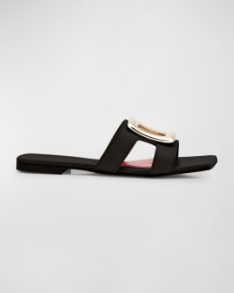 サンダル・ミュール ROGER VIVIER L BUCKLE LEATHER FLAT SANDALS Roger Vivier Leather Buckle Flat Slide Sandals | Neiman Marcus