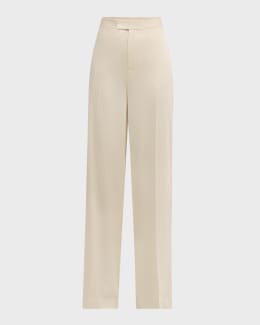 THE ROW Caledon Pleated Wide Leg Wool Silk Pants | Neiman Marcus