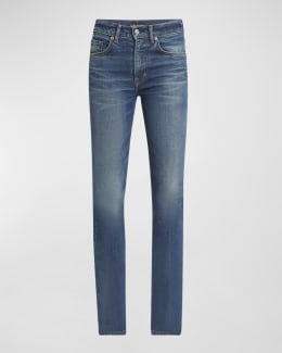 McQueen Low-Rise Red-Wash Denim Flare Trousers | Neiman Marcus