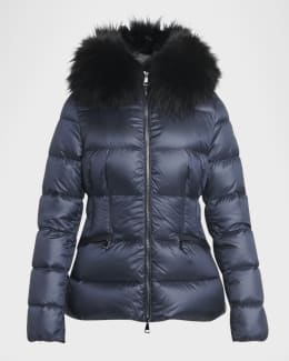 Moncler Fulmarus Faux Fur-Trimmed Hooded Long Down Jacket | Neiman