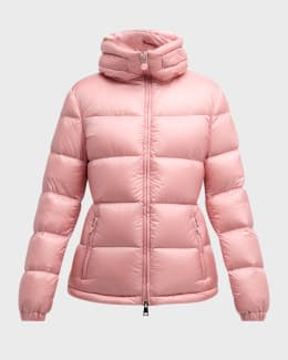 Moncler Boed Short Puffer Jacket with Shearling Hood Trim