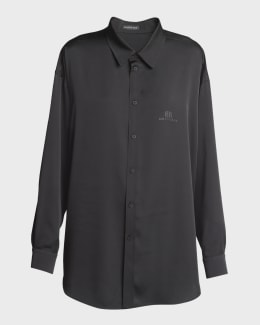 Balenciaga Logo Striped Silk Cocoon Shirt | Neiman Marcus