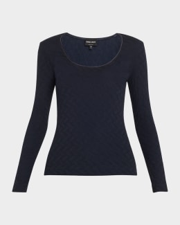 Giorgio Armani Wave-Print Long-Sleeve Metallic Silk Jersey Knit
