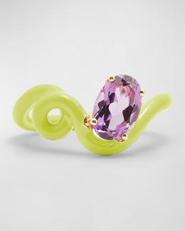 Bea Bongiasca Baby Vine Tendril Statement Ring with Lime Green