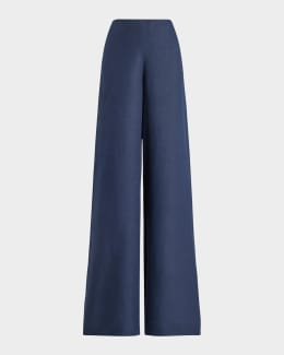 Brunello Cucinelli Denim-Effect Linen Wide-Leg Track Pants