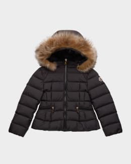 Moncler Girl's Bodette Puffer Jacket W/ Dyed Shearling Hood, Size