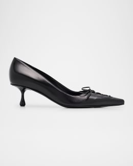 Ferragamo PUMPS＆HEELS WOMAN ZELMA 40 Ferragamo Zelma Leather Bow Kitten-Heel Pumps | Neiman Marcus