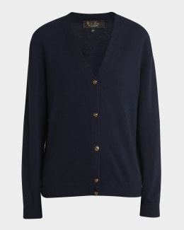 Prada Logo Intarsia V-Neck Superfine Cashmere Cardigan | Neiman Marcus