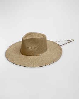 Van Palma Livy XL Straw Fedora With Link Chain | Neiman Marcus