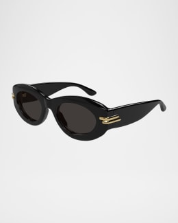 Bottega Veneta Beveled Acetate Oval Sunglasses | Neiman Marcus