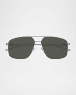 Gucci Men's GG2064S-001 Double-Bridge Metal Aviator Sunglasses