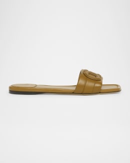 Ferragamo Liss Leather Logo Flat Slide Sandals | Neiman Marcus
