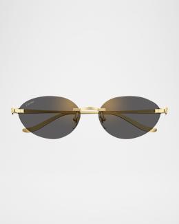 Gucci Rimless Metal Oval Sunglasses with Faux Pearls | Neiman Marcus