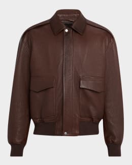 Brunello Cucinelli Men's Full-Zip Leather Jacket with
