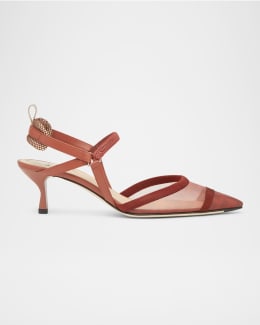 パンプス Fendi Hand-Woven Leather Slingback With l Logo Fendi Hand-Woven Leather Slingback With Metal Logo Pump