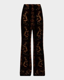 Smythe Floral Jacquard Cropped Pintuck Pants | Neiman Marcus