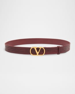 Valentino Garavani Men's Leather V Logo Buckle Belt | Neiman Marcus