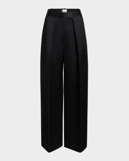 Jacquemus Le Pantalon Ovalo Pleated Wide-Leg Trousers | Neiman Marcus