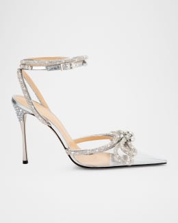 MACH & MACH Lotus Crystal Metallic Ankle-Strap Sandals