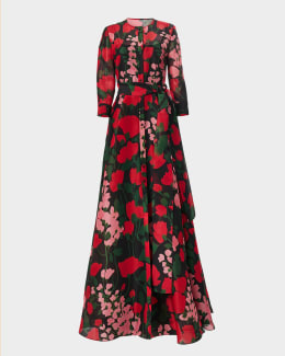 Carolina Herrera Floral Print Belted Trench Gown Neiman Marcus
