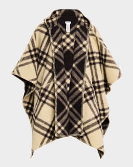 【送料&関税込】Burberry Check Printed Fringed Cape Burberry Vintage-Style Check Fringed Wool Cape | Neiman Marcus