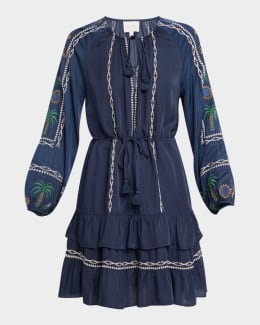 Merlette Soliman Tiered Long-Sleeve Mini Dress | Neiman Marcus Merlette Soliman Tiered Long-Sleeve Mini Dress | Neiman Marcus