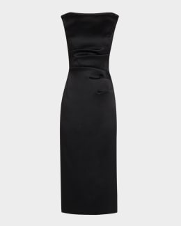 knee length dresses for ladies Chateau Red Crepe Back Satin Midi Dress With Flutter Sleeves
