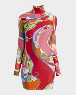 Emilio Pucci Turtleneck Long-Sleeve Printed Mini Dress | Neiman Marcus